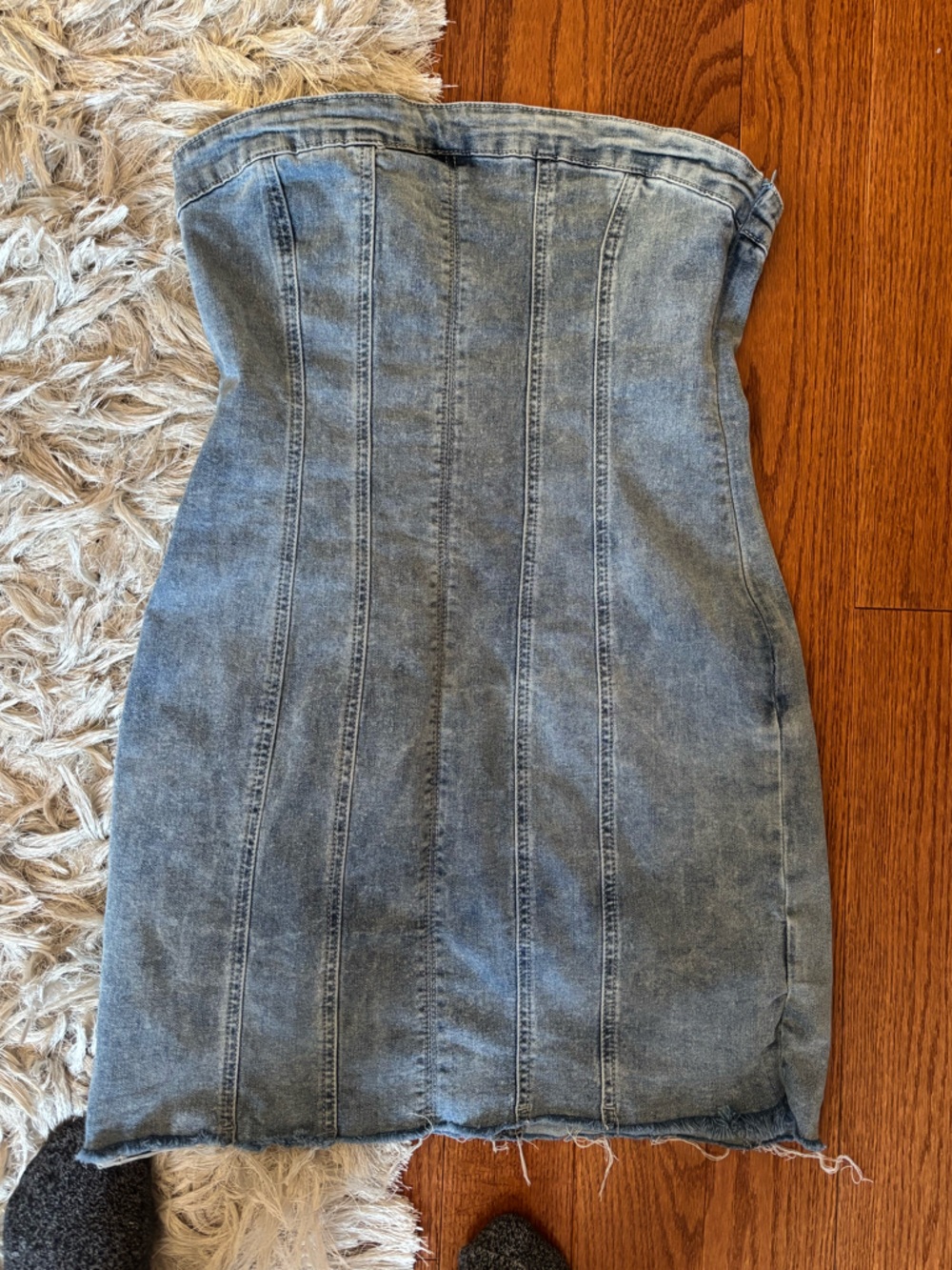 Princess Polly Strapless Washed Denim Mini Dress in Blue